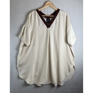 Lysse New York Womens 1X Blouse Short Sleeve Button Front Relaxed Fit Work